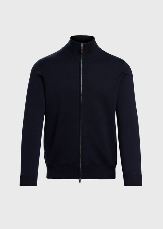 Silk & Cotton Full Zip Cardigan Light Grey - Paul Stuart
