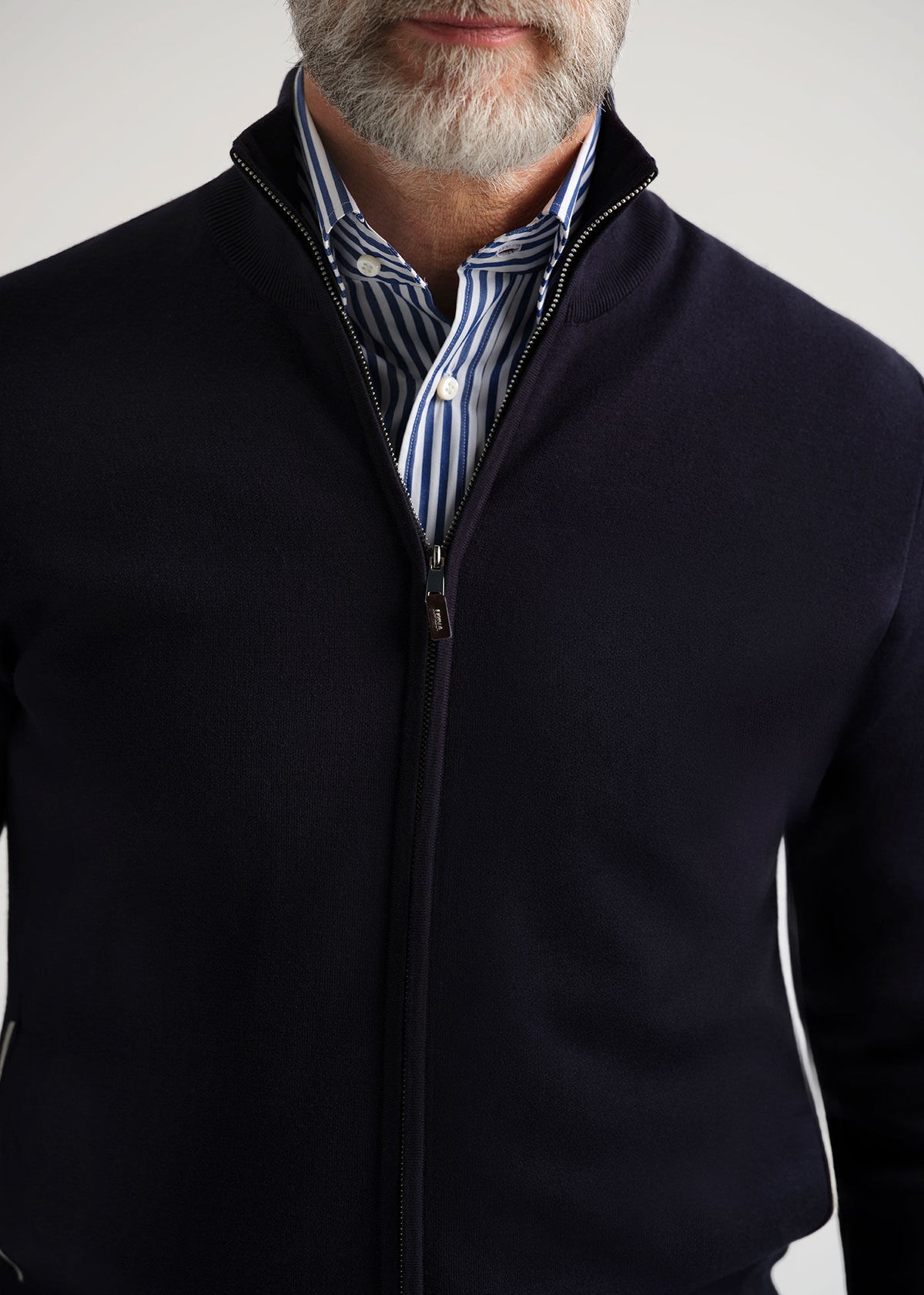 Silk & Cotton Full Zip Cardigan Light Grey - Paul Stuart