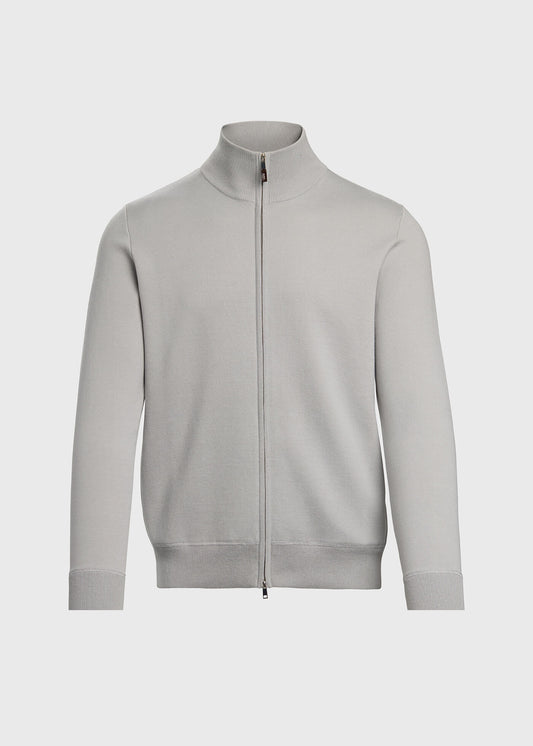Silk & Cotton Full Zip Cardigan Light Grey - Paul Stuart