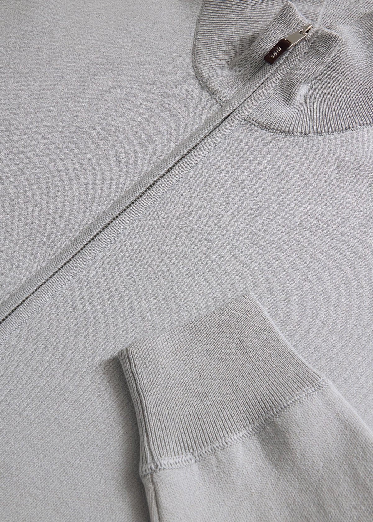 Silk & Cotton Full Zip Cardigan Light Grey - Paul Stuart