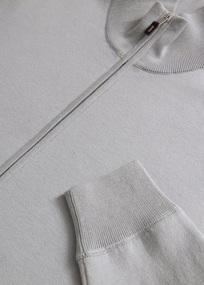 Silk & Cotton Full Zip Cardigan Light Grey - Paul Stuart