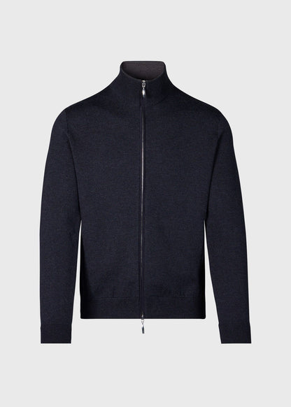 Wool Jersey Zip Cardigan Charcoal - Paul Stuart