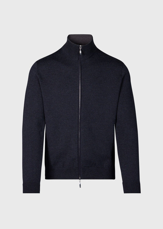 Wool Jersey Zip Cardigan Charcoal - Paul Stuart