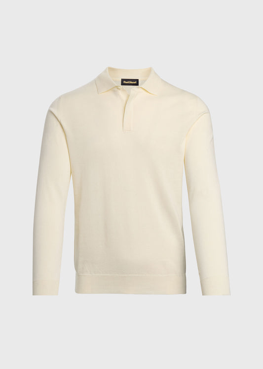 Organic Cotton Long Sleeve Polo Powder Blue - Paul Stuart
