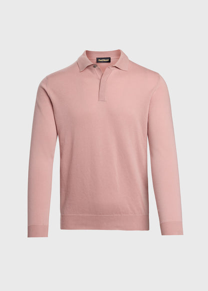 Organic Cotton Long Sleeve Polo Powder Blue - Paul Stuart