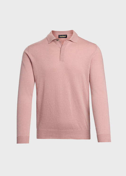 Organic Cotton Long Sleeve Polo Powder Blue - Paul Stuart