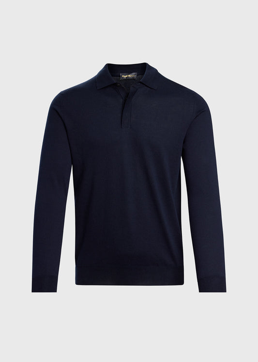 Organic Cotton Long Sleeve Polo Powder Blue - Paul Stuart