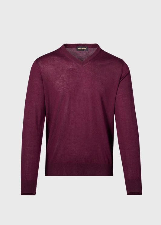 Essential Merino Wool V-neck Sweater Burgundy - Paul Stuart