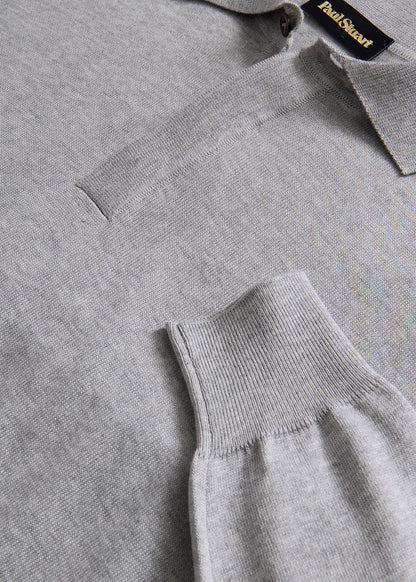 Organic Cotton Long Sleeve Polo Powder Blue - Paul Stuart