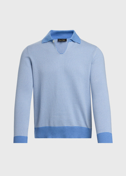 Long Sleeve Stripe Polo Blue/White - Paul Stuart