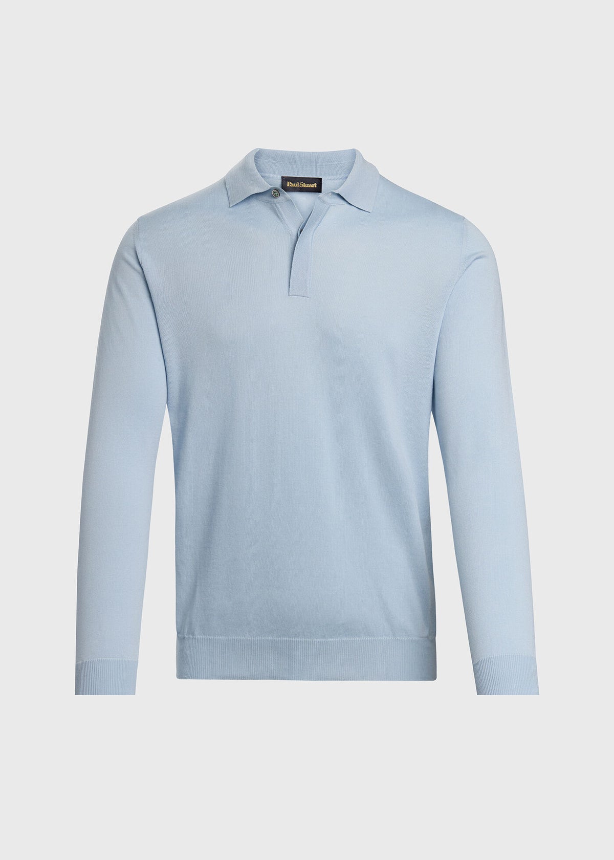 Organic Cotton Long Sleeve Polo Powder Blue - Paul Stuart