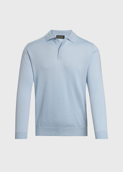 Organic Cotton Long Sleeve Polo Powder Blue - Paul Stuart