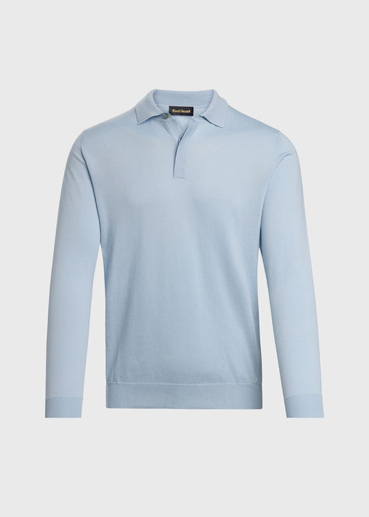 Organic Cotton Long Sleeve Polo Powder Blue - Paul Stuart