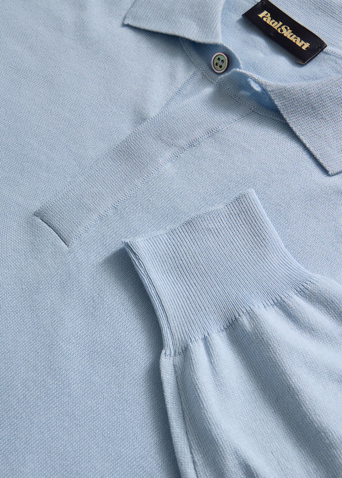 Organic Cotton Long Sleeve Polo Powder Blue - Paul Stuart