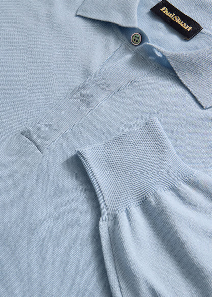 Organic Cotton Long Sleeve Polo Powder Blue - Paul Stuart