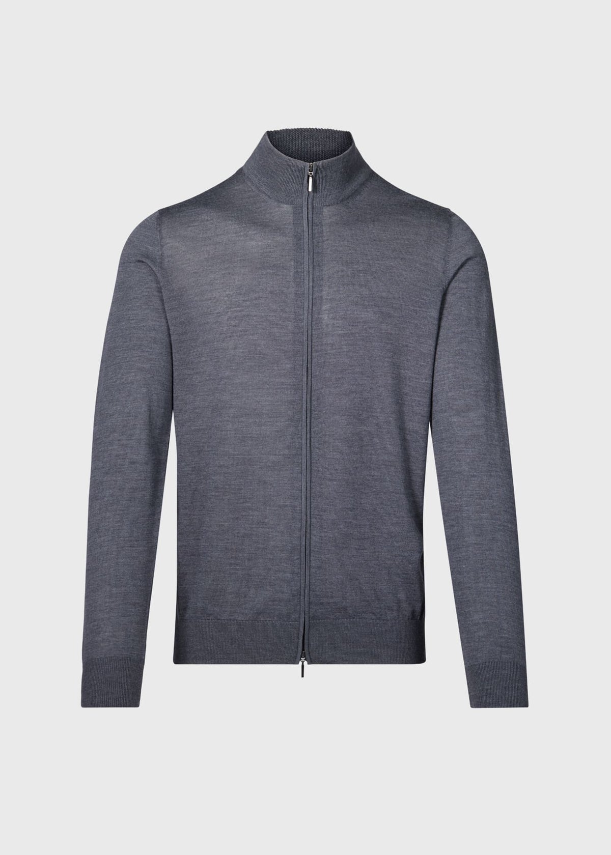 Essential Merino Wool Zip Cardigan Charcoal - Paul Stuart