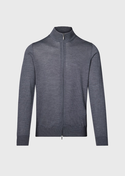 Essential Merino Wool Zip Cardigan Charcoal - Paul Stuart