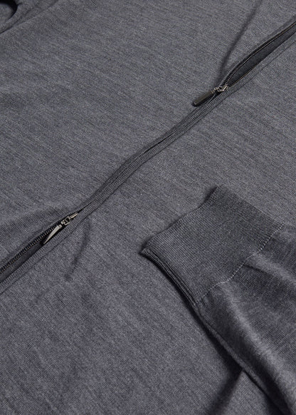 Essential Merino Wool Zip Cardigan Charcoal - Paul Stuart