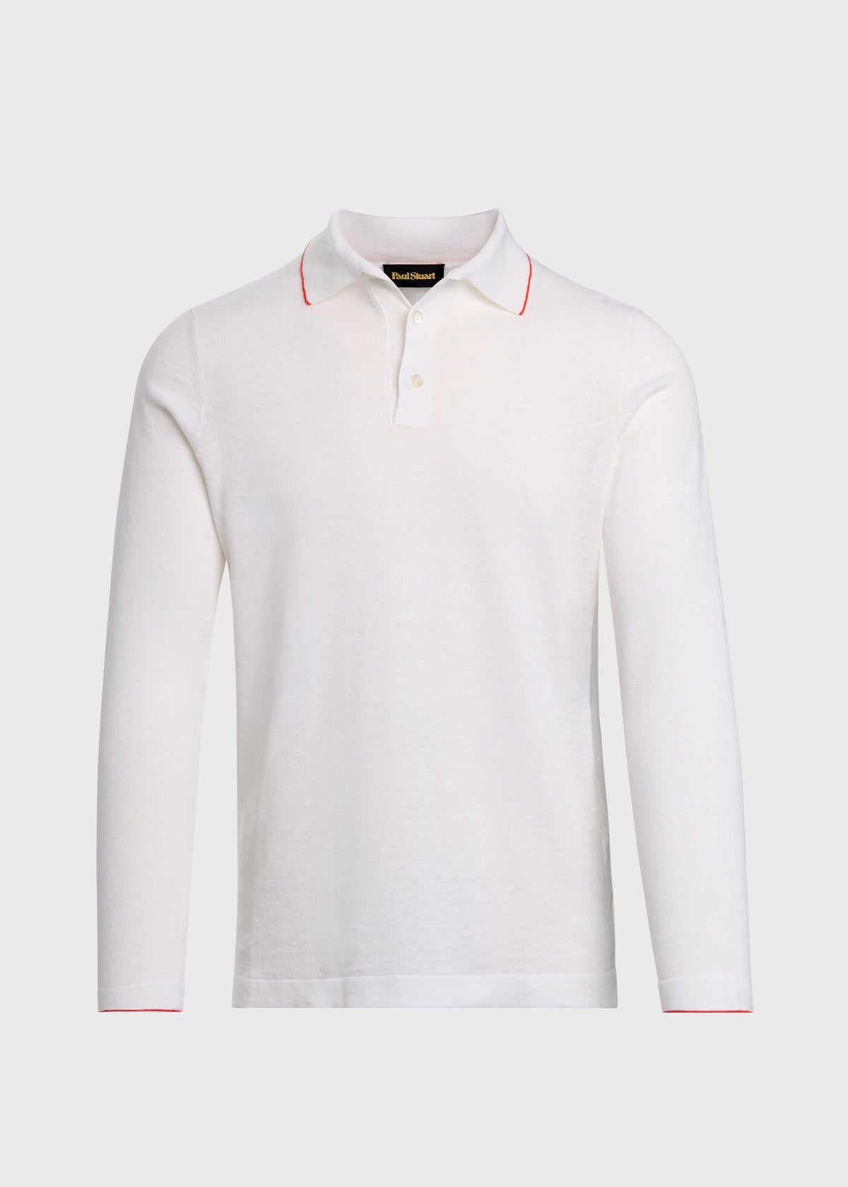 Linen & Cotton Contrast Collar Polo White/Green - Paul Stuart