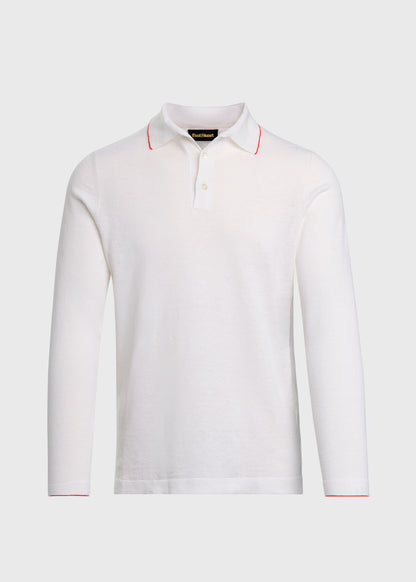 Linen & Cotton Contrast Collar Polo White/Green - Paul Stuart
