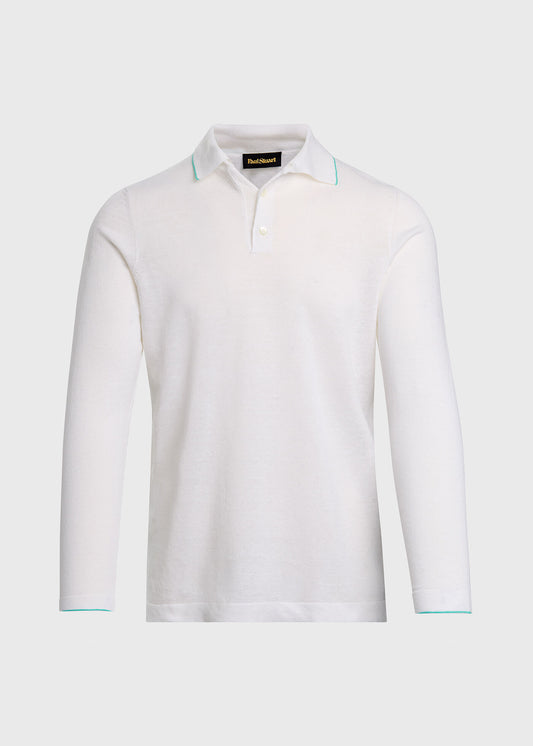 Linen & Cotton Contrast Collar Polo White/Green - Paul Stuart