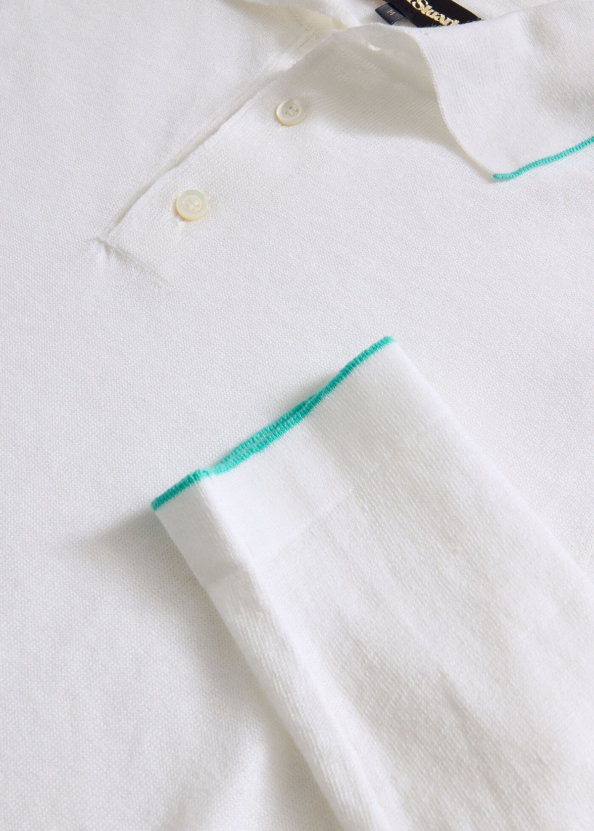 Linen & Cotton Contrast Collar Polo White/Green - Paul Stuart