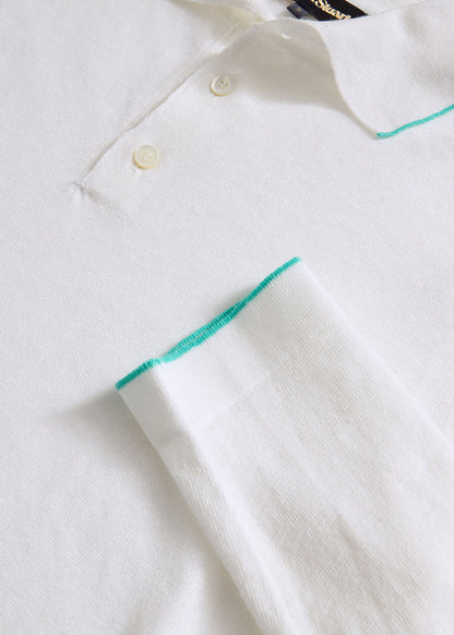 Linen & Cotton Contrast Collar Polo White/Green - Paul Stuart