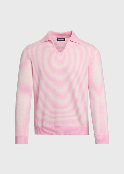 Long Sleeve Stripe Polo Blue/White - Paul Stuart