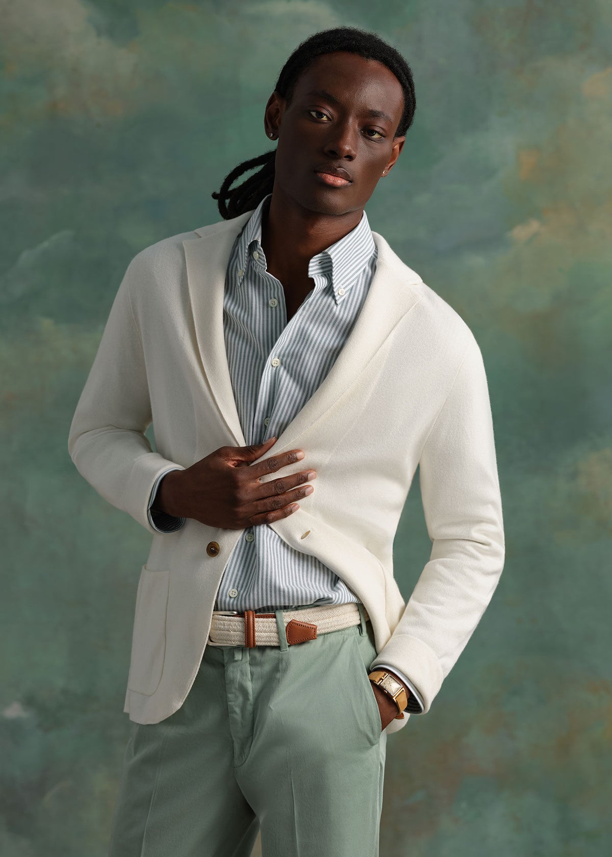 Single Breasted Knit Blazer Denim - Paul Stuart
