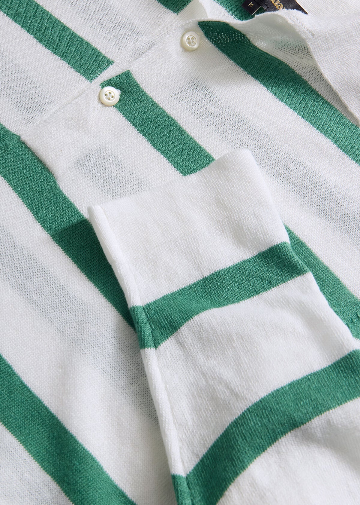 Linen & Cotton Horizontal Stripe Polo White/Green - Paul Stuart