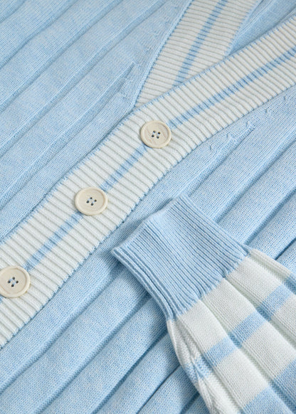 Cotton Cable Knit Tennis Cardigan Light Blue - Paul Stuart