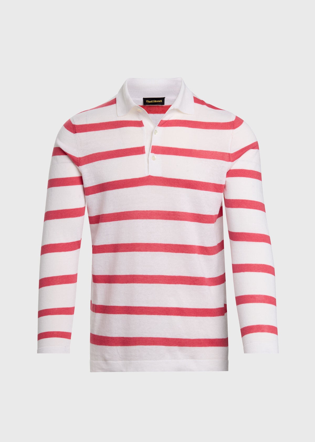 Linen & Cotton Horizontal Stripe Polo White/Green - Paul Stuart