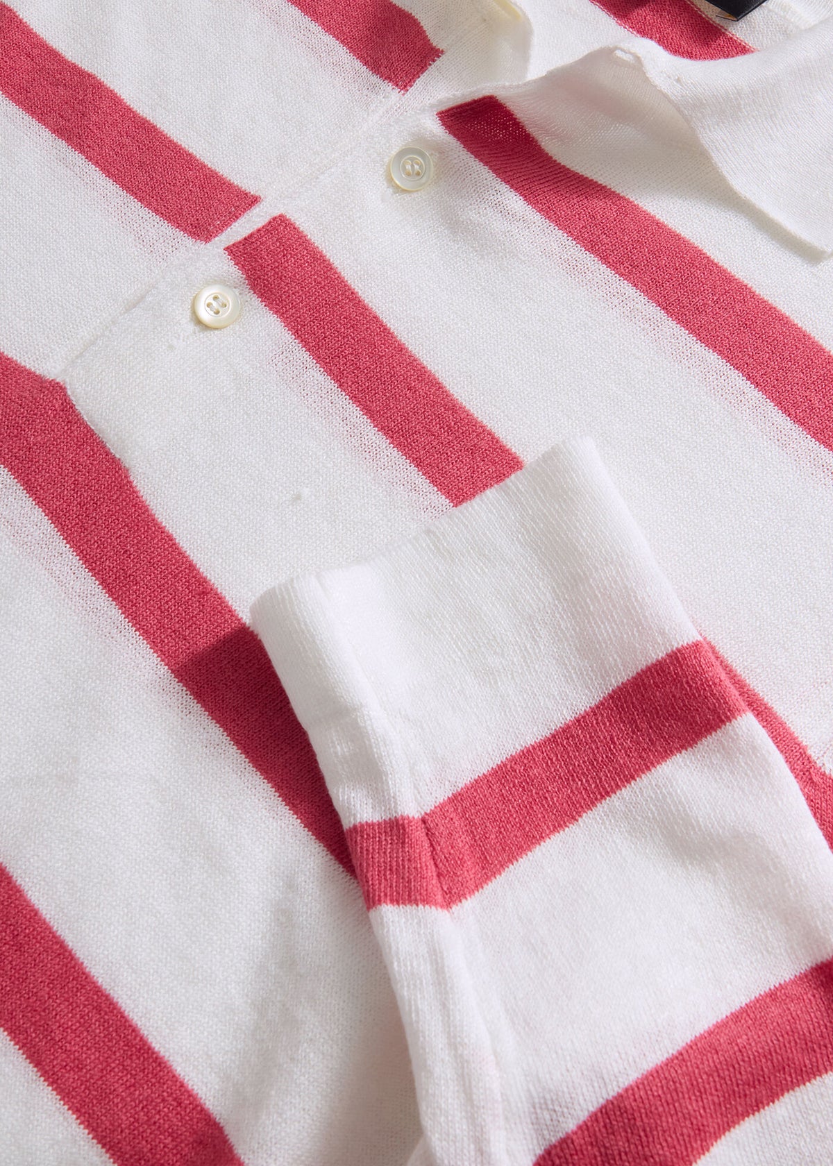Linen & Cotton Horizontal Stripe Polo White/Green - Paul Stuart