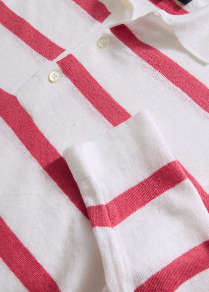 Linen & Cotton Horizontal Stripe Polo White/Green - Paul Stuart
