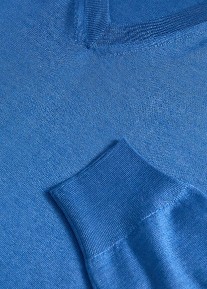 Silk & Cashmere V-Neck Sweater Blue - Paul Stuart