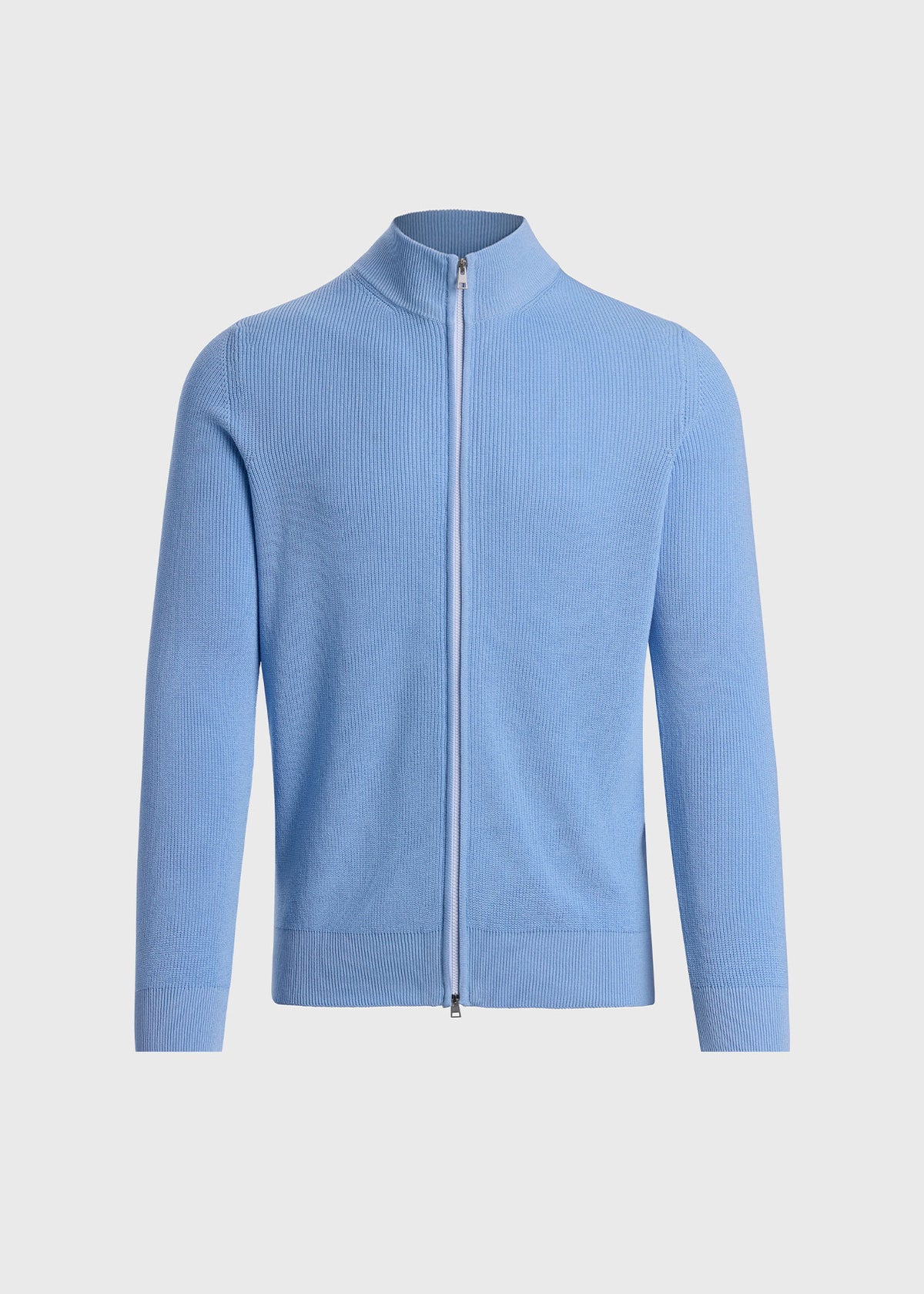 Ribbed Full Zip Cardigan Blue - Paul Stuart