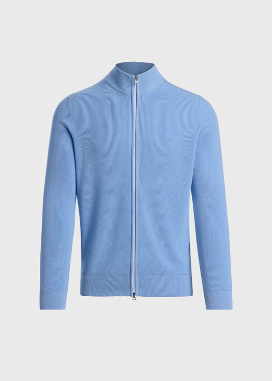 Ribbed Full Zip Cardigan Blue - Paul Stuart