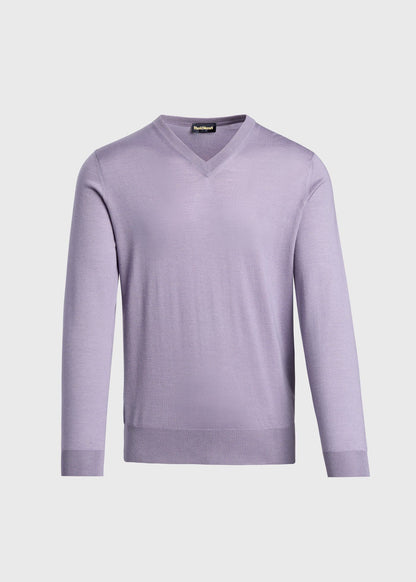 Silk & Cashmere V-Neck Sweater Blue - Paul Stuart