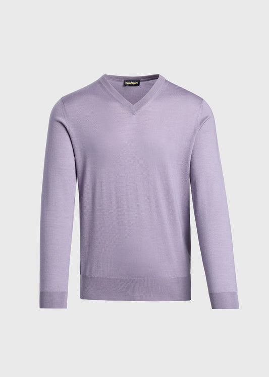 Silk & Cashmere V-Neck Sweater Blue - Paul Stuart