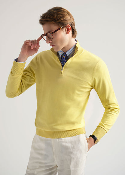 Quarter Zip Cotton Sweater Aqua - Paul Stuart