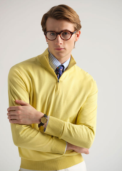 Quarter Zip Cotton Sweater Aqua - Paul Stuart