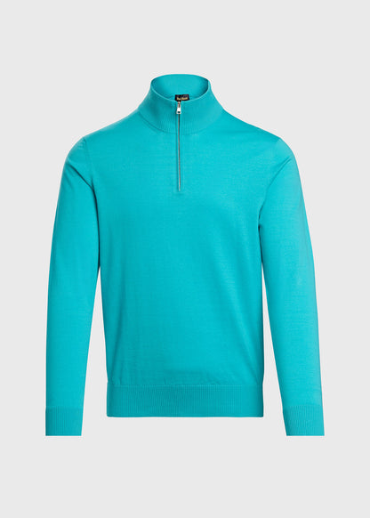 Quarter Zip Cotton Sweater Aqua - Paul Stuart