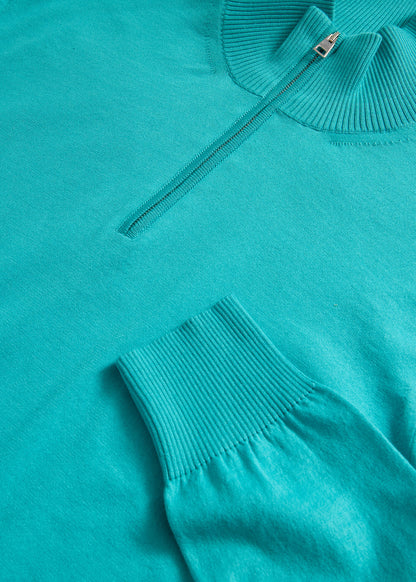 Quarter Zip Cotton Sweater Aqua - Paul Stuart
