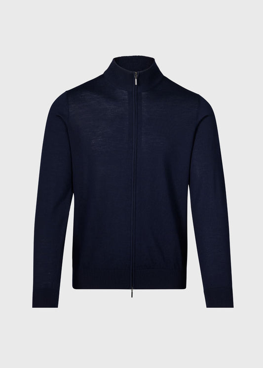 Essential Merino Wool Zip Cardigan Charcoal - Paul Stuart