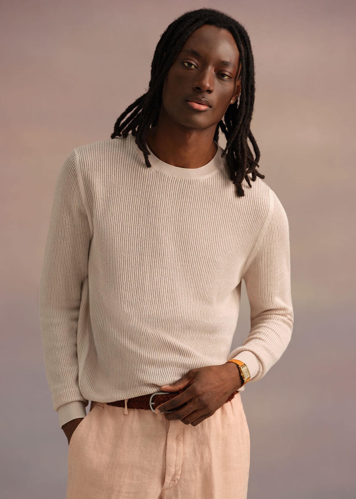Silk & Cotton Crew Neck Lemon - Paul Stuart