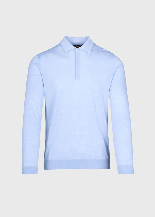 Cashmere & Silk Long Sleeve Polo Powder Blue - Paul Stuart