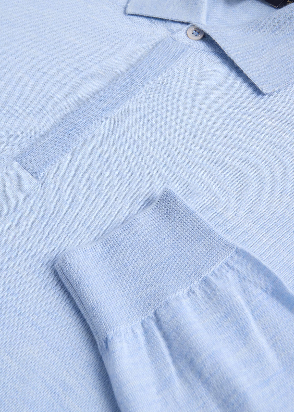 Cashmere & Silk Long Sleeve Polo Powder Blue - Paul Stuart