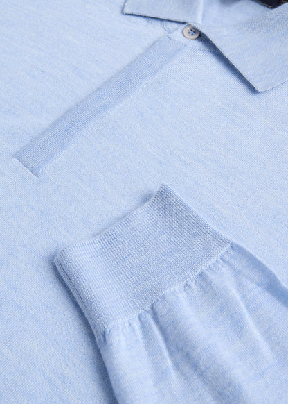 Cashmere & Silk Long Sleeve Polo Powder Blue - Paul Stuart