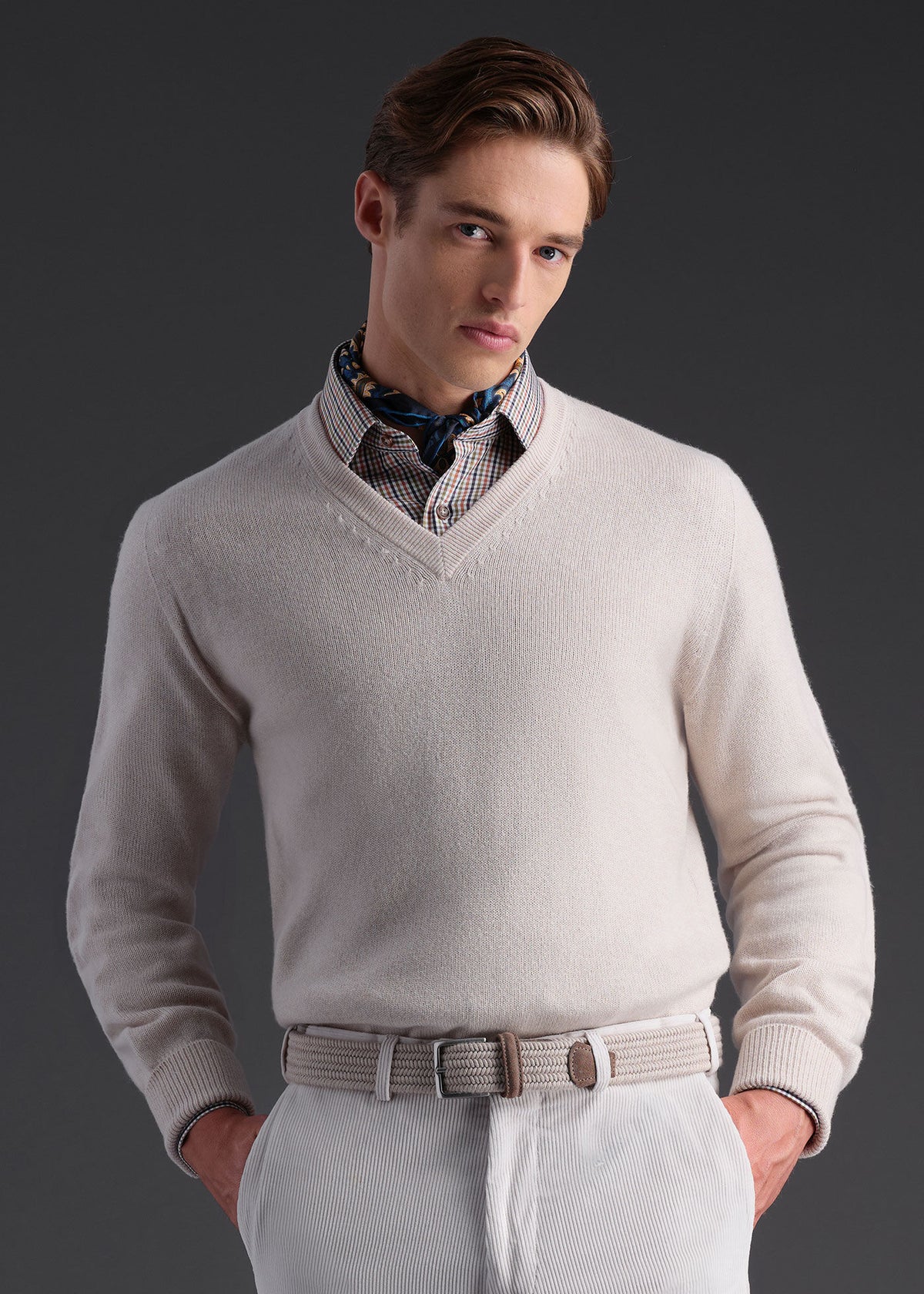Classic Cashmere V-Neck Sweater Powder Blue, unselectable - Paul Stuart
