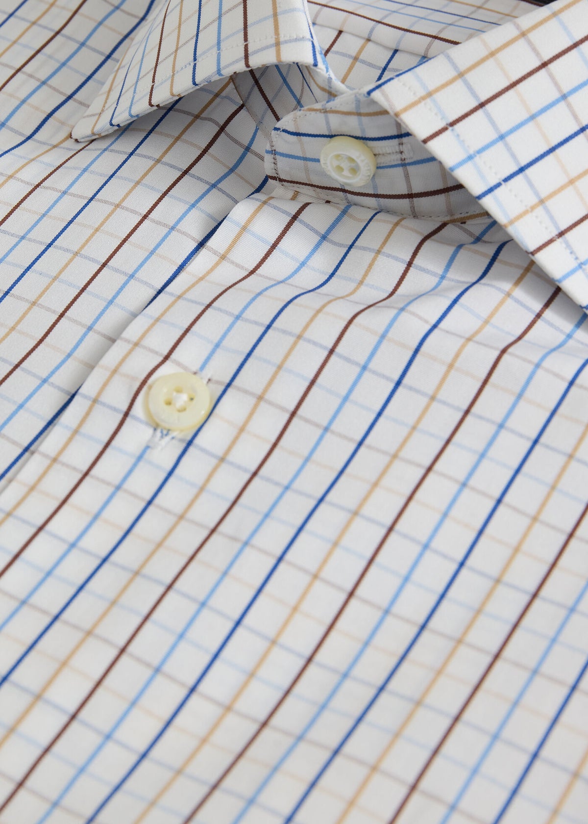 All Year Cotton Tattersall Sport Shirt Blue/Tan - Paul Stuart